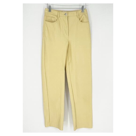 Aritzia Wilfred Melina Faux Leather Straight Leg Pants 4 Yellow - Picture 1 of 5